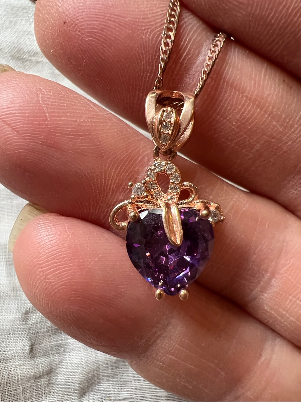 Rose Gold over Sterling Silver Amethyst pendant necklace 18”